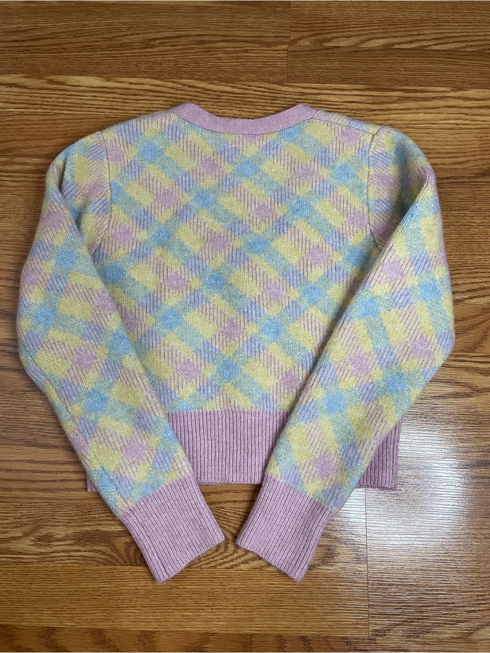 Zara Pastel Argyle Fuzzy Knit Cardigan Jewel Button Sweater Size M - Picture 9 of 11
